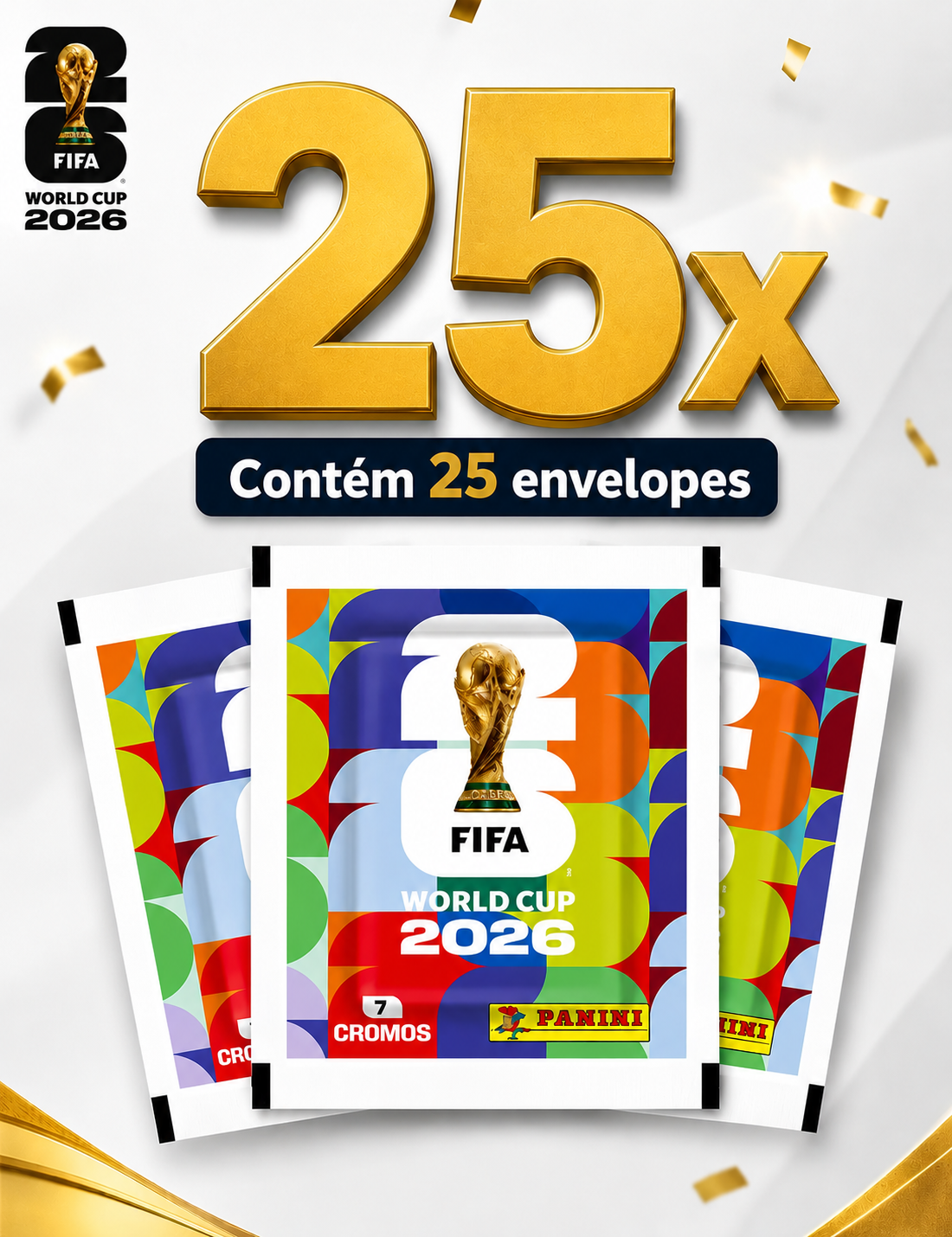 25 Pacotes de Figurinhas Panini Copa Do Mundo Fifa 2026 (175 Unidades)