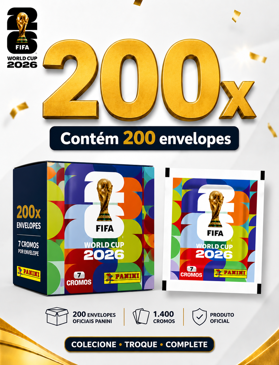 200 Pacotes de Figurinhas Panini Copa Do Mundo Fifa 2026 (1400 Unidades)